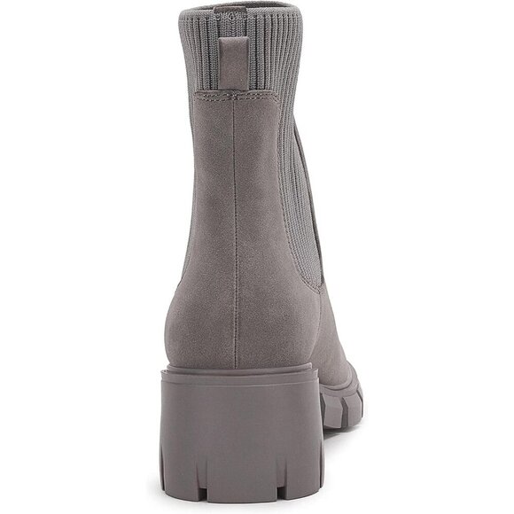 Women's Grey Platform Ankle Boots Elastic Chunky Block Heel Chelsea Booties - Picture 4 of 5